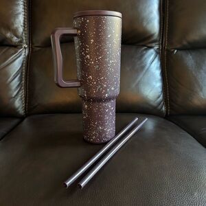 Elegant Purple Terrazzo Travel Bottle with Straws